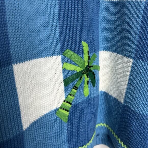 Vintage Talbots Sweater Womens XL Cardigan Patchwork Palm Trees Cable Knit 90s - Picture 13 of 13